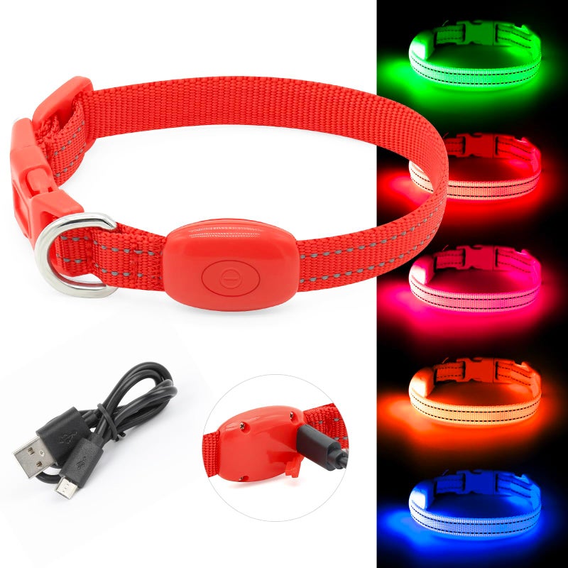BSEEN LED Dog Collar - Rechargeable Light Up Dog Collar for Small Dogs& Cats, Reflective Adjustable Puppy Collar Safety Dog Lights for Night Walking (Red, XS) - Image 4